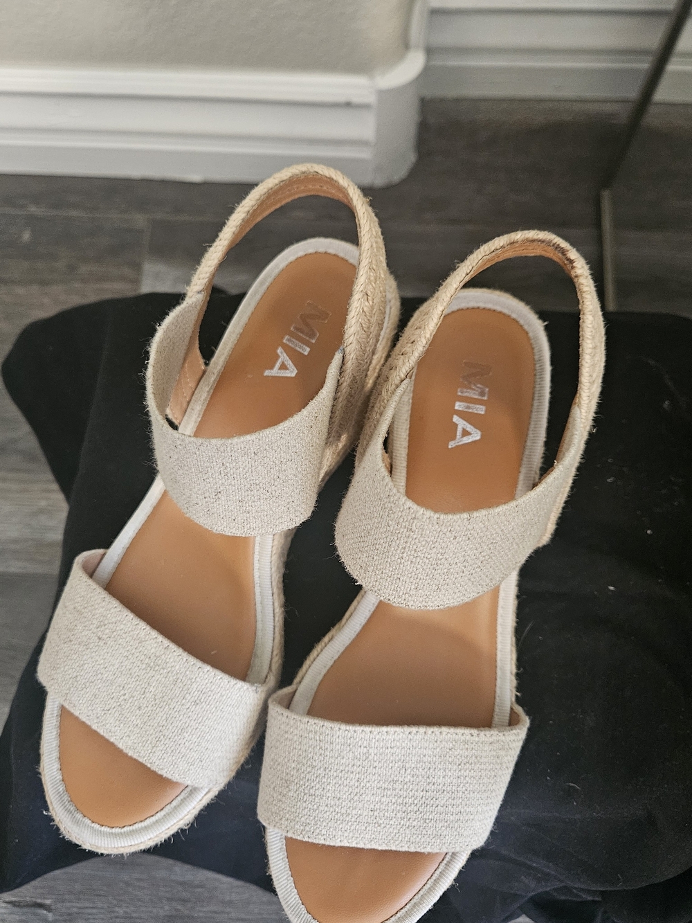 MIA Neutral Canvas Slingback Sandals in Beige